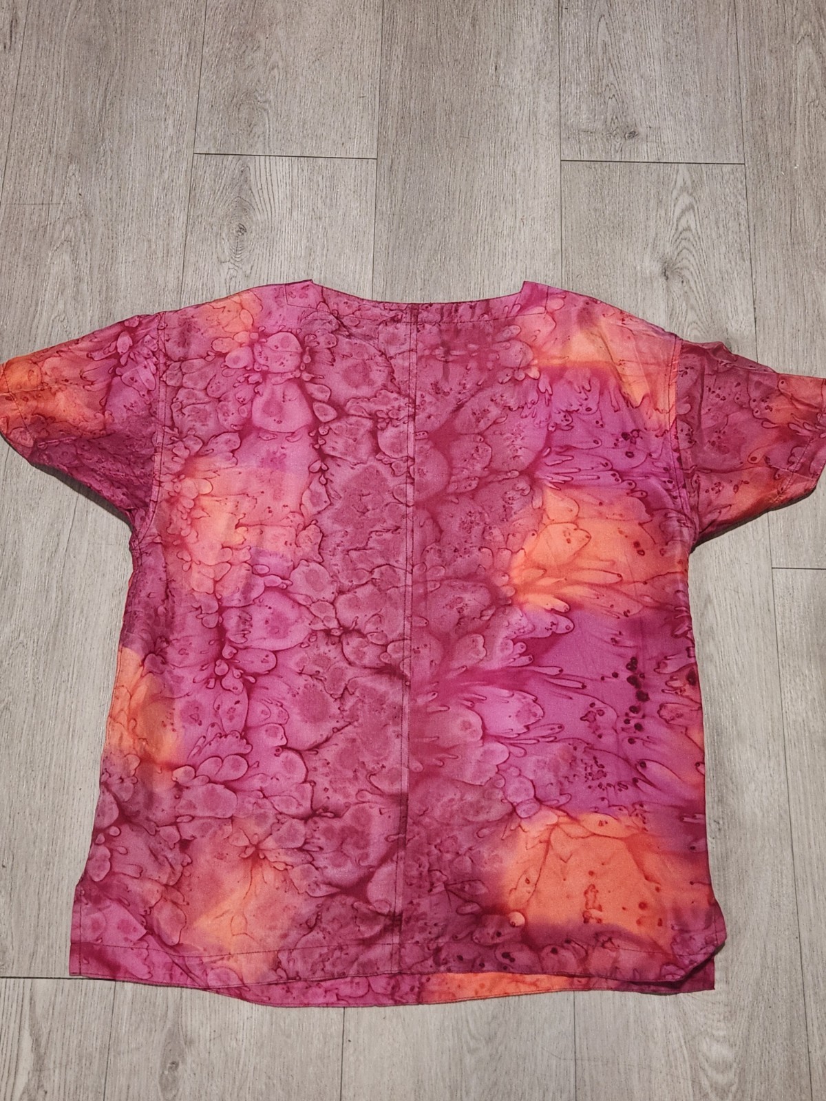 Vintage Diane Gilman Silk Blouse Tie Dye Splash Print Short Sleeve Pocket