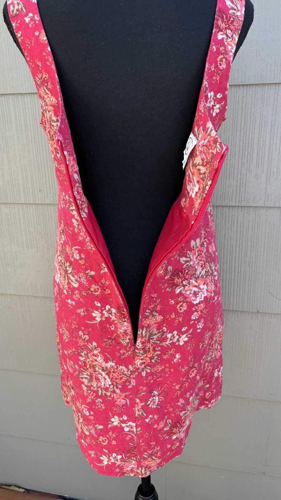 vtg Laura Ashley 80s 90s Cottage Boho Red Floral Linen Tank Shift Mini Dress