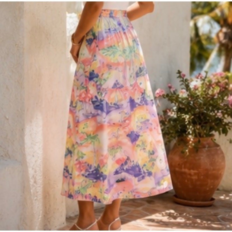 Vintage Bushwacker Scenic Harbor Sailboat Palm Tree Midi Skirt Women’s 12 Lined