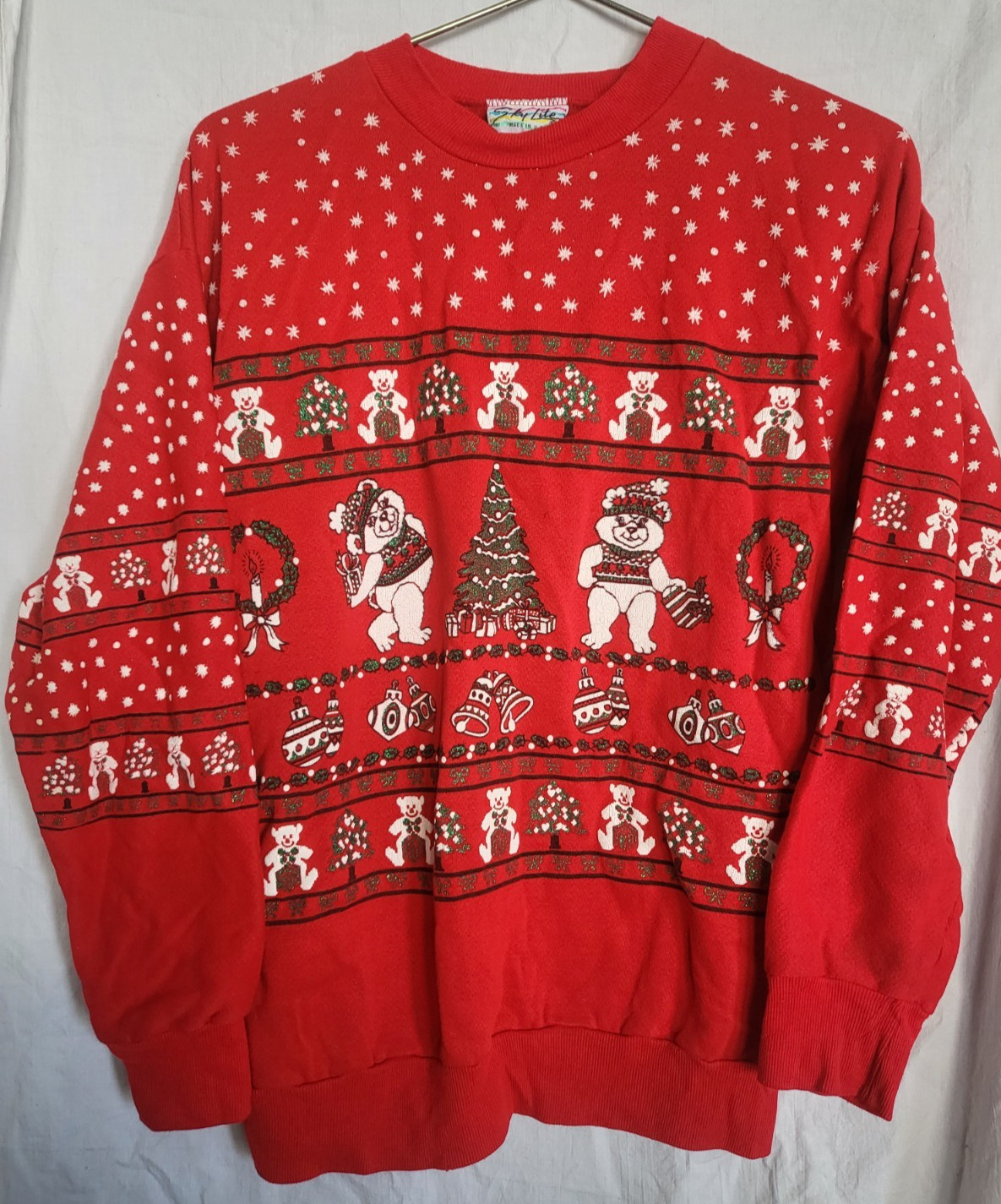 vintage sky lite 80s red teddy bear christmas crewneck sweater M