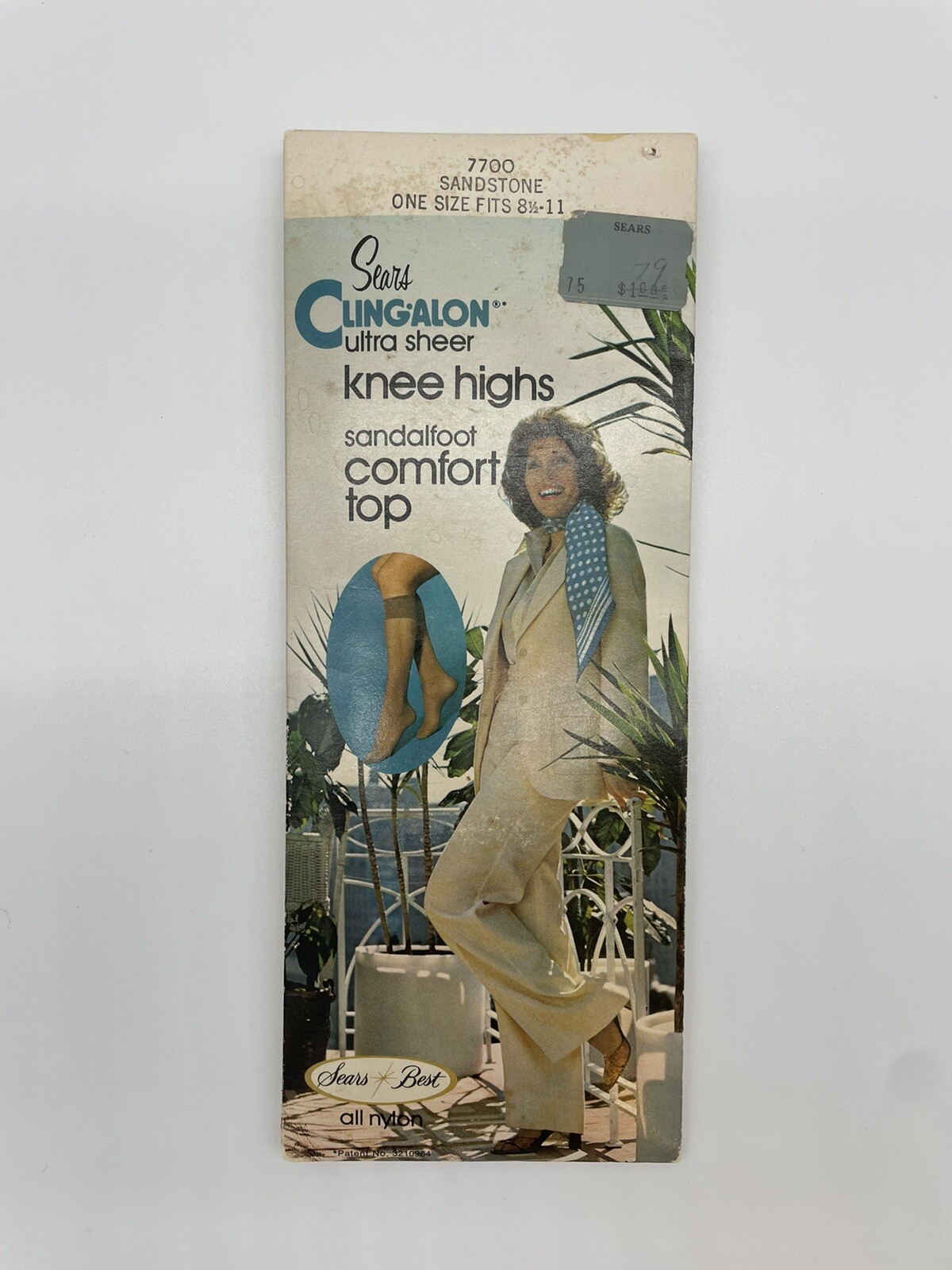 Vintage SEARS Cling-alon ultra sheer nylon Knee Highs Size Regular Sandstone NOS