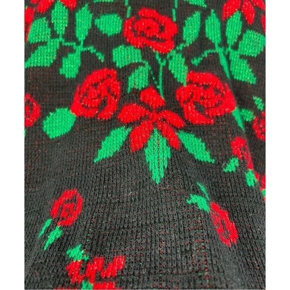 VTG G.F.C Ltd Black w/ metallic Red & Green Floral Acrylic Pullover Sweater