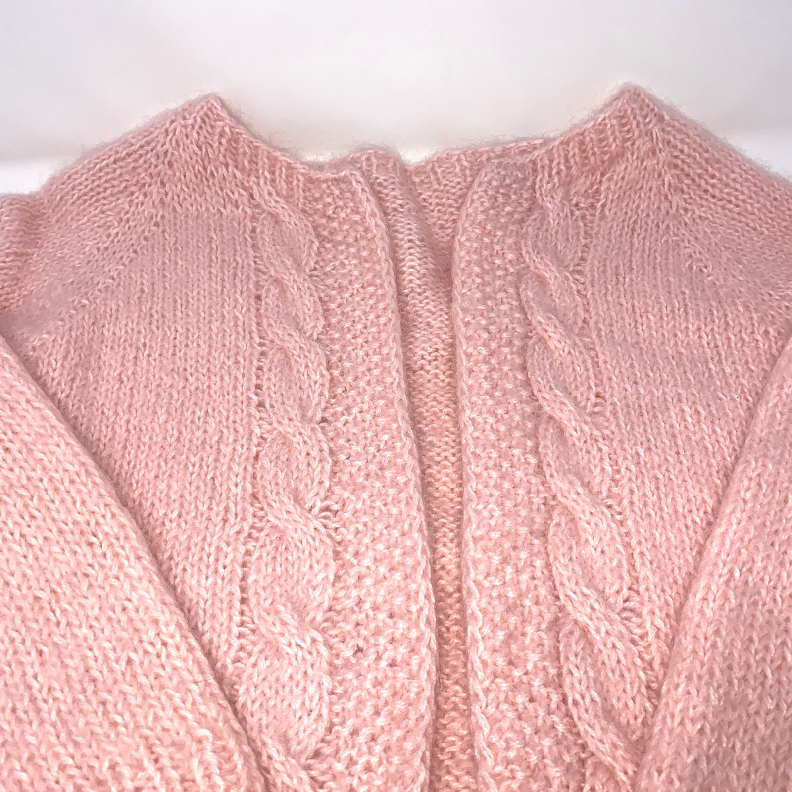 Vintage Pink Mohair Cardigan Hand Knit Cable Stitch Large