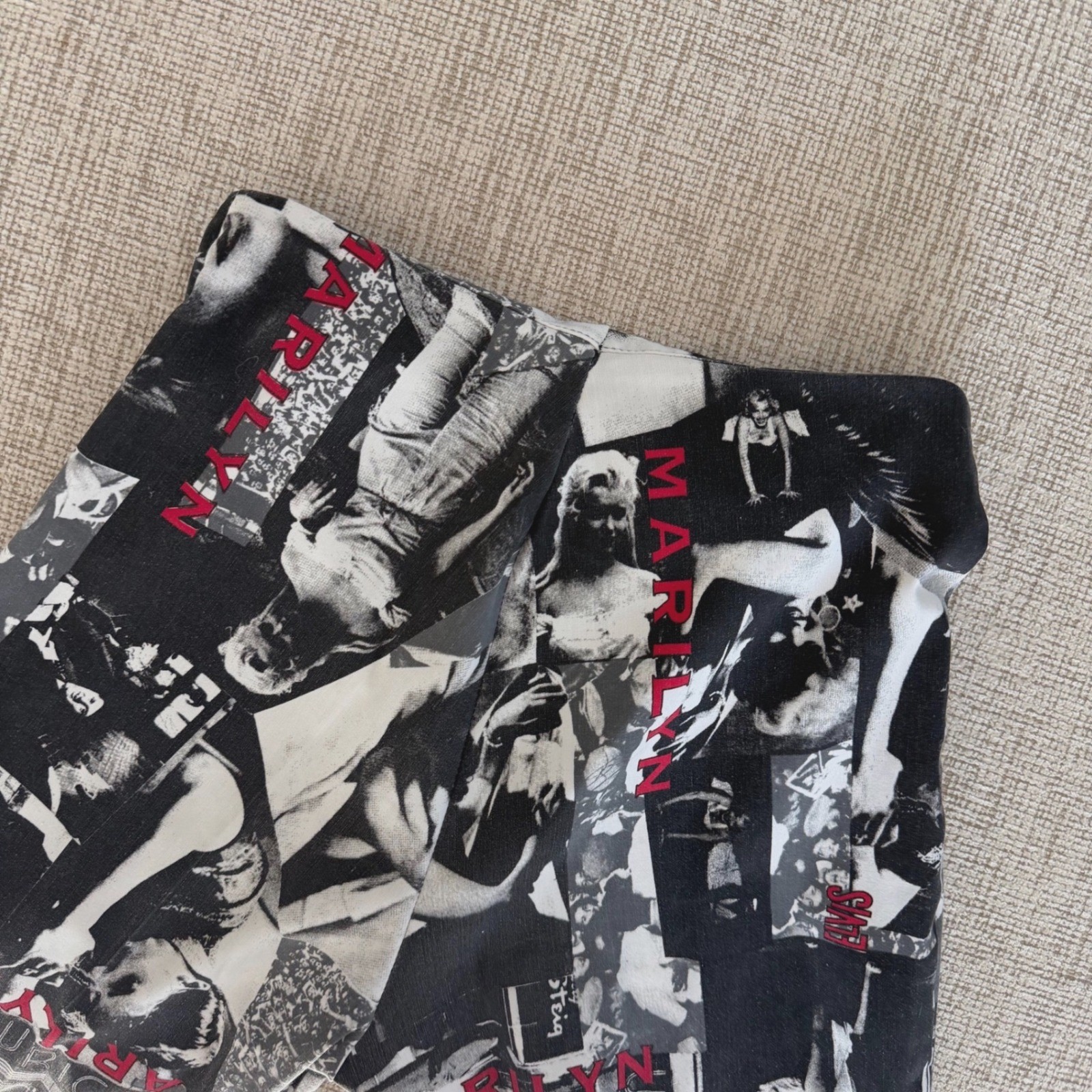 Marilyn Monroe Elvis Presley Collage Print High Waisted Pants Black White Red