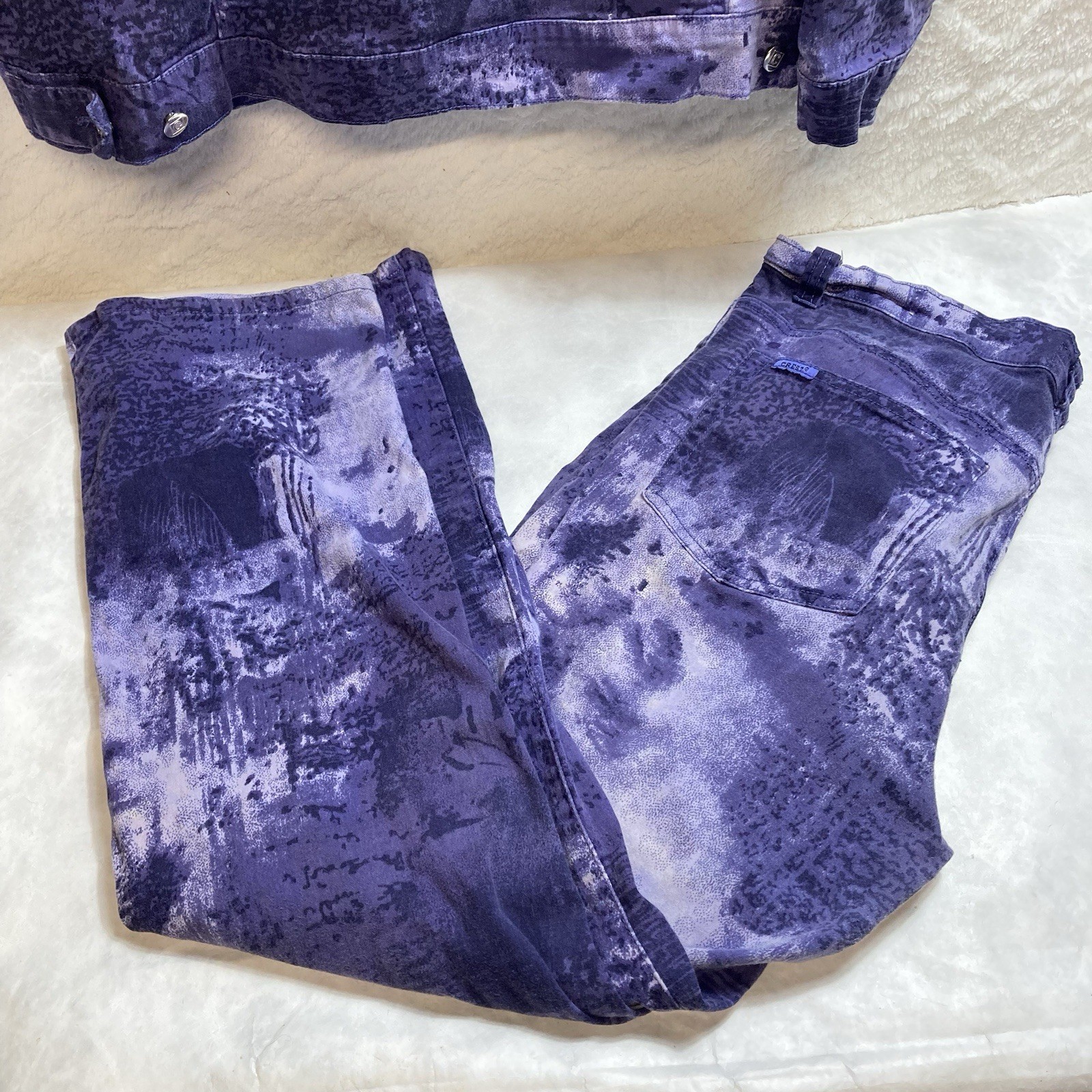 VTG Purple Crest Denim Jacket Jeans Set 90s Stretch Sz 2X -20 Acid Wash Urban