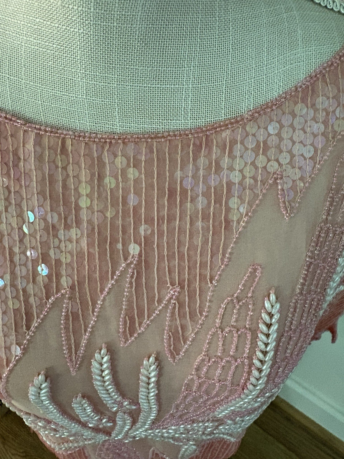 Vintage 80s Hand Beaded 100% Silk Top Pastel Pink Sequin. NWT!M Deadstock. India