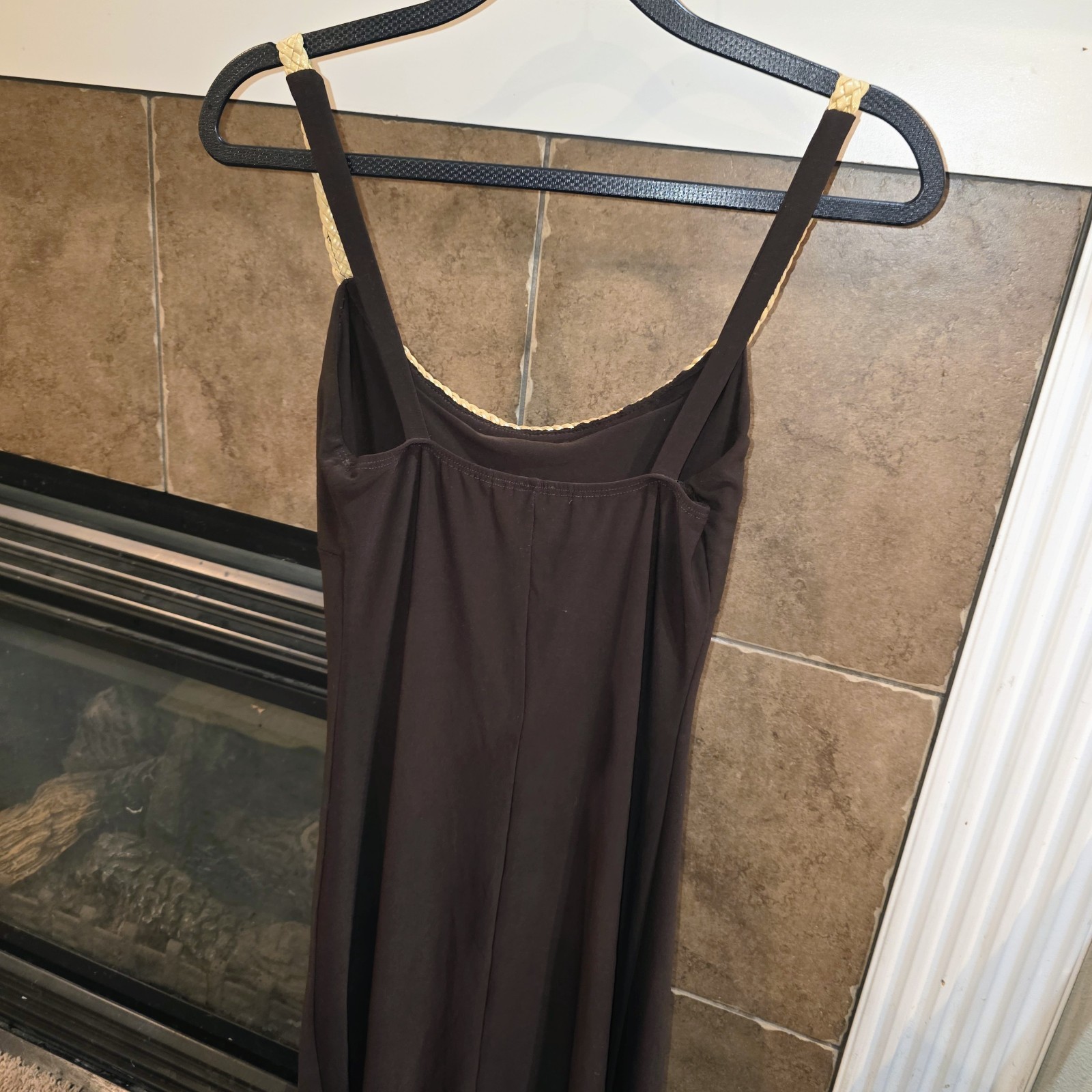 NINA PIU Sz XS Y2K Vintage Brown Gold Rope Neck Trim Brown Whinsy Fairy Dress