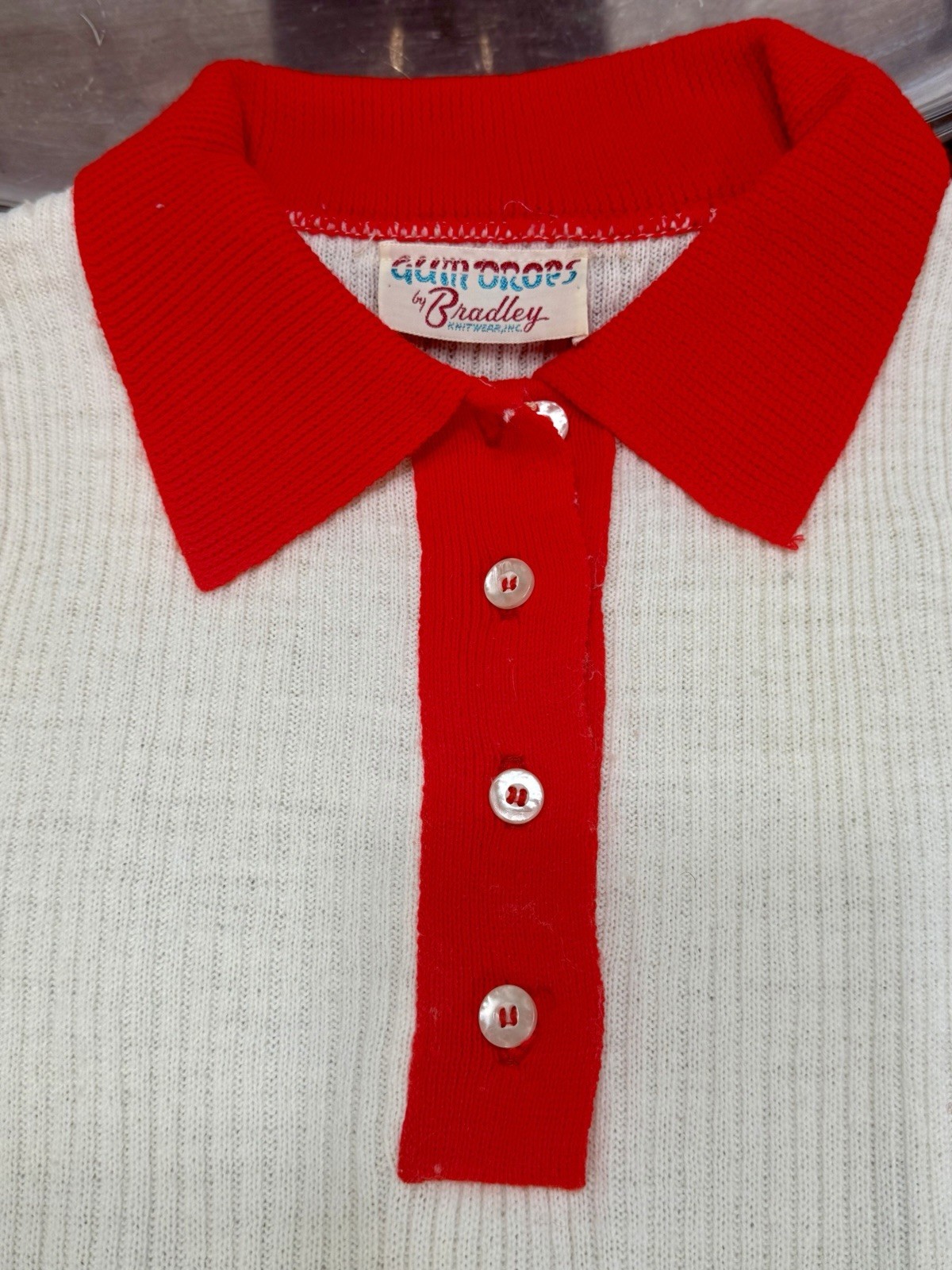 Vintage 1970s Gumdrops by Bradley Women’s Knit Neon Red& White Sweater Top
