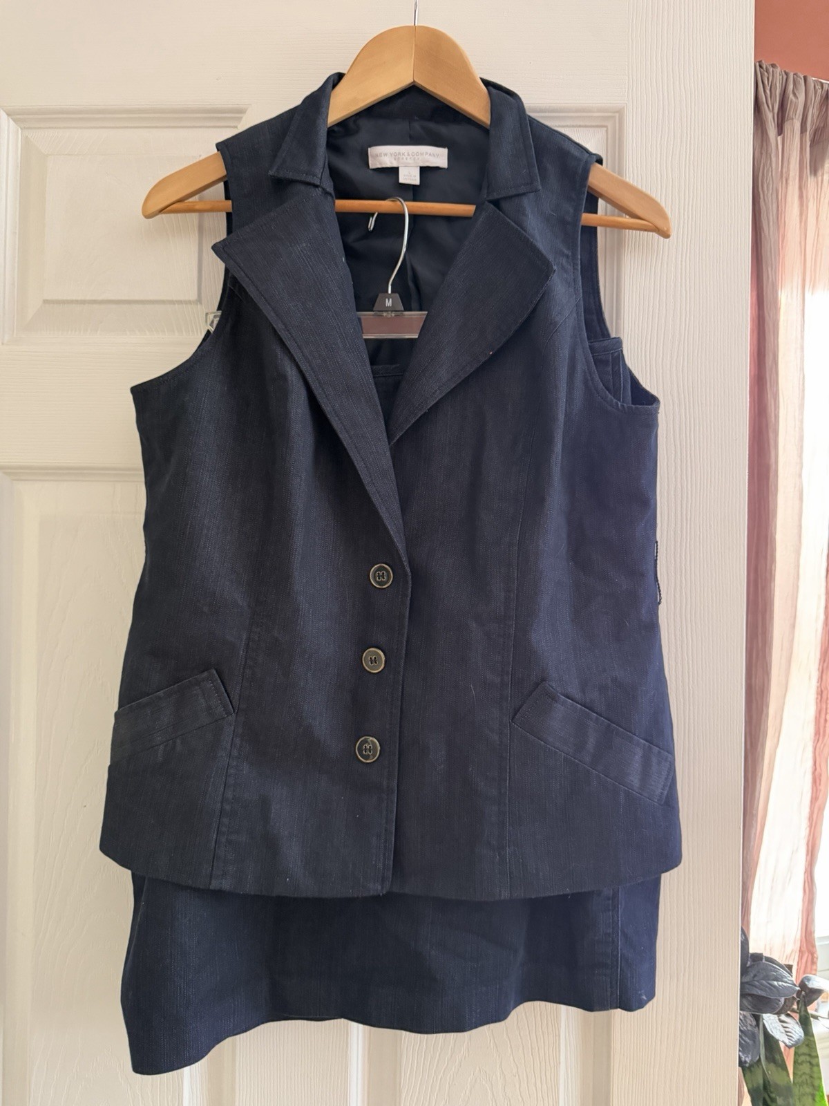 Vintage 3 Piece Denim Blue Skirt Suit 16 New York And Company Vest Skirt Blazer