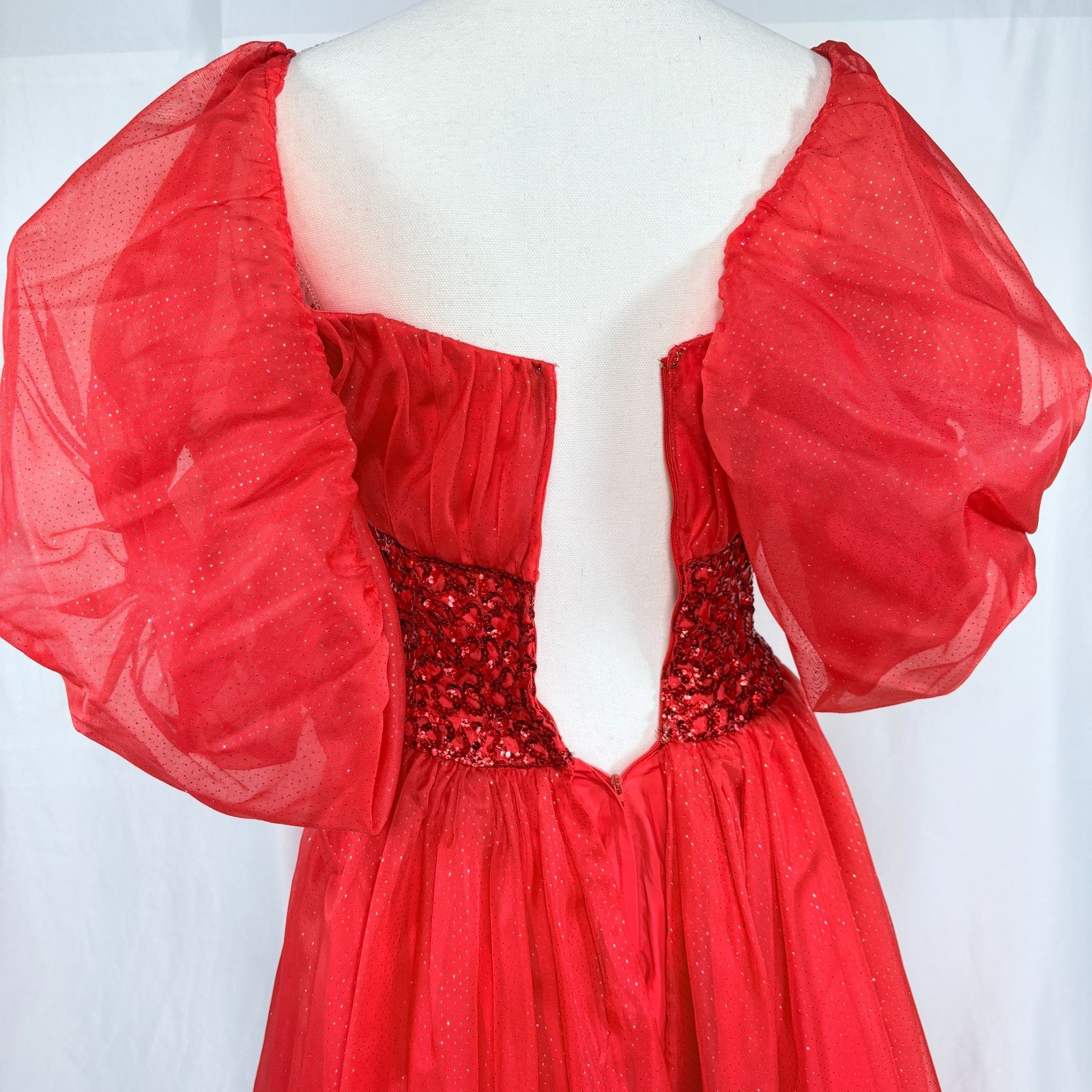 Vintage Mike Benet Red Off the Shoulder Ball Gown Style Gown Dress 8 / Small 25″