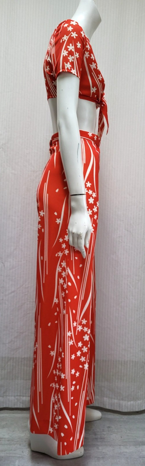 2 Piece Vintage 1960’s PARADE NY Red Floral Top & Wide Leg Pants – Size XS – EUC