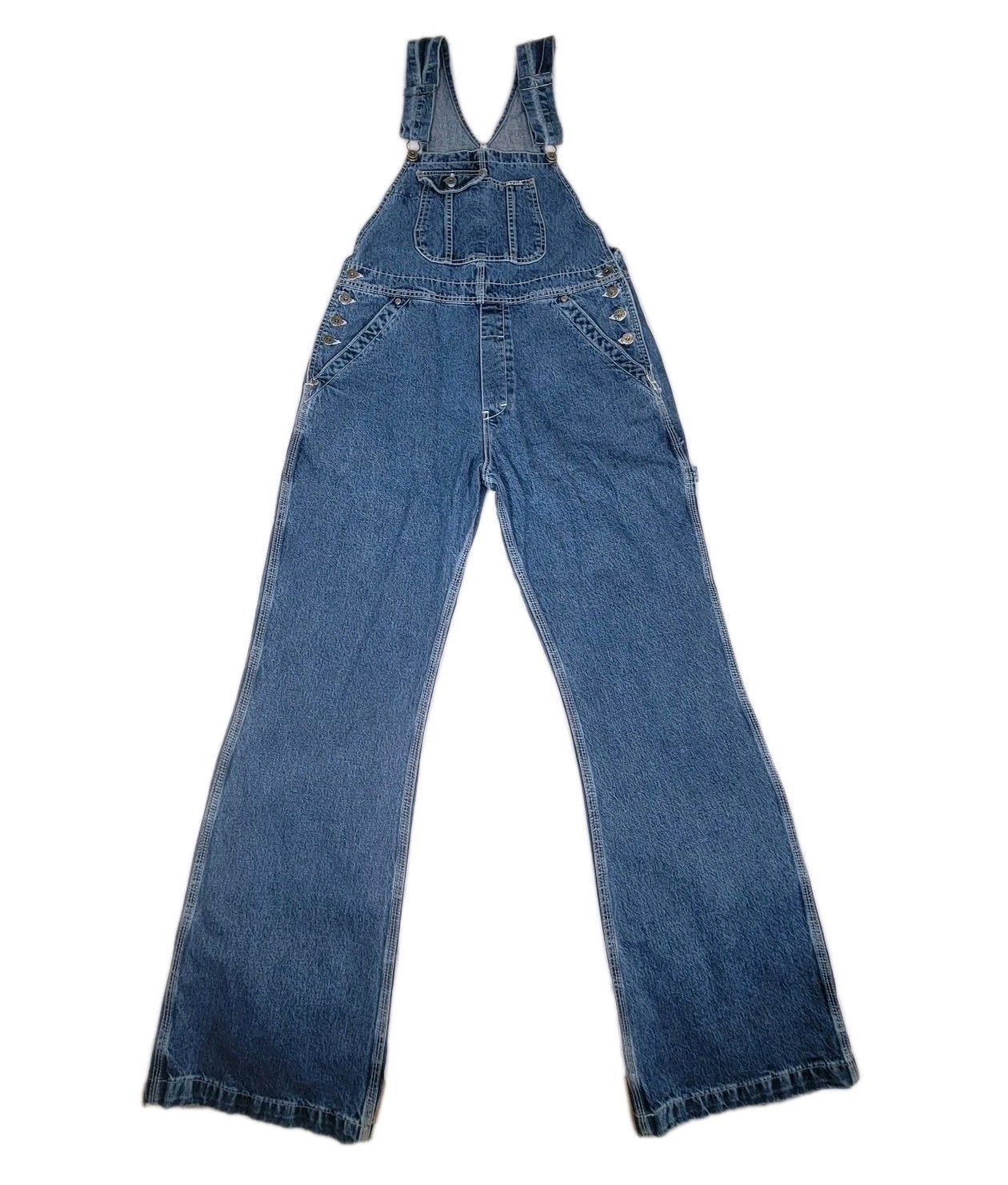 Vintage Ikeda Carpenter Wide Leg Denim Bib Overalls Size Large 90’s Medium Wash