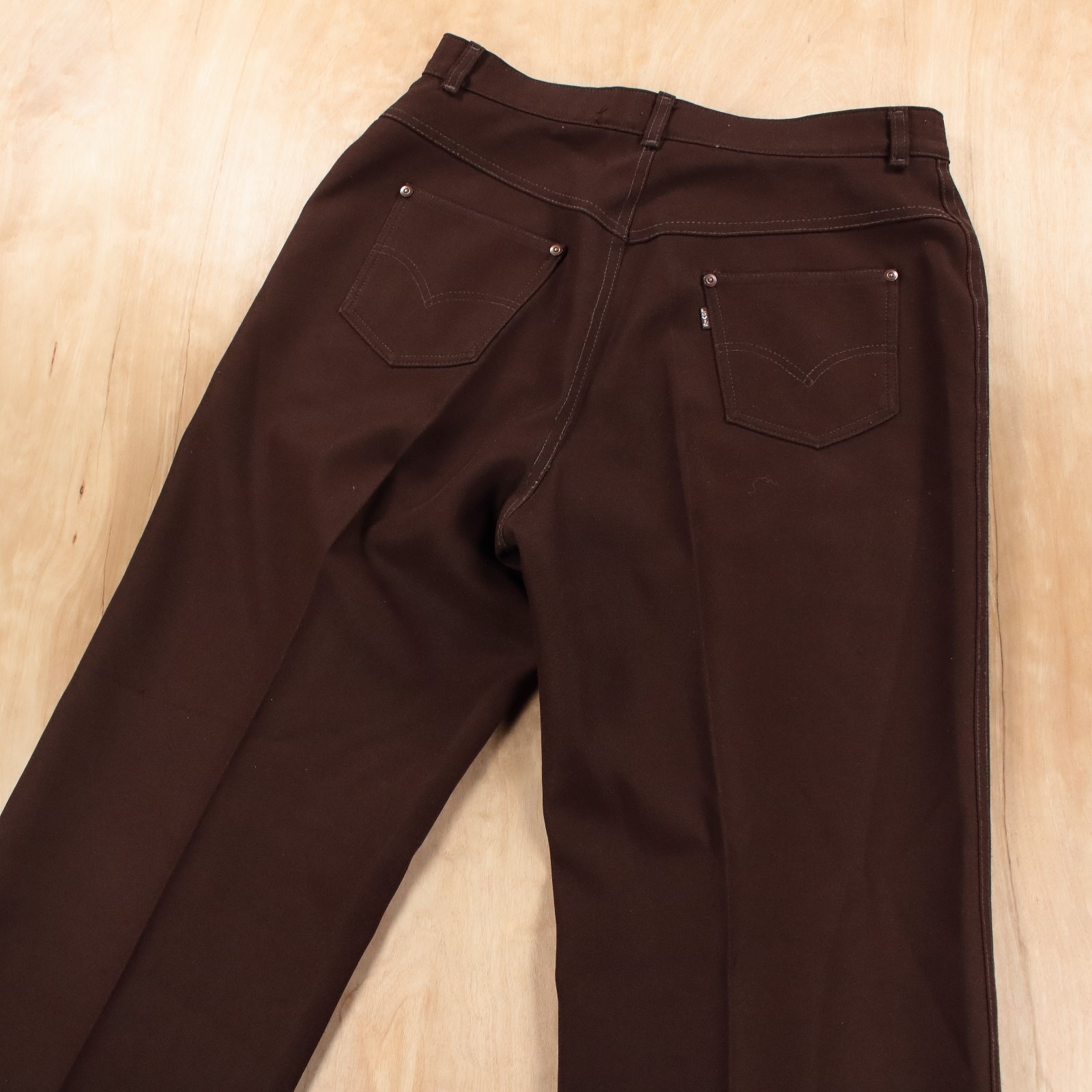 LEVI’S hi rise wide leg brown polyester dress pants 33×32 vtg 70s usa scovill