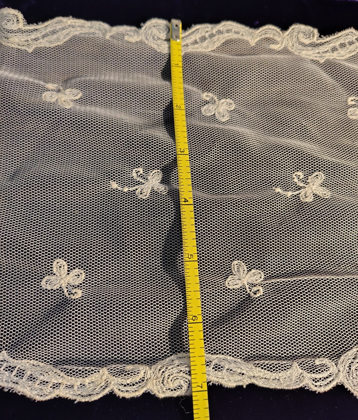 Vintage Lappet Scarf 36″ Ivory Net Lace Machine Embroidered Rectangle Runner