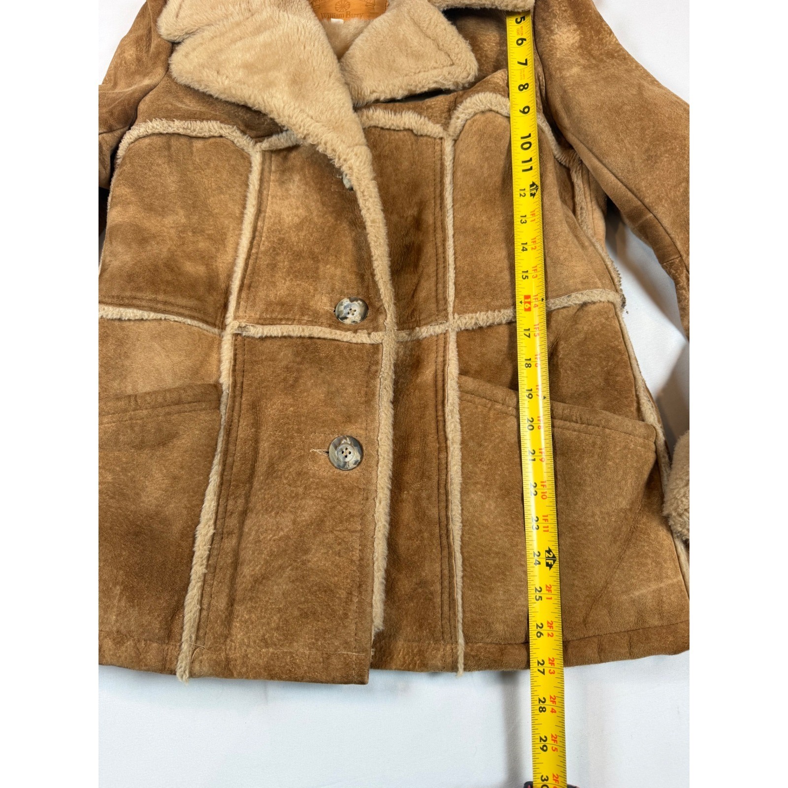 Vtg William Barry Brandon Colorado Suede Shearling Jacket Tan Brown Penny Sz XS