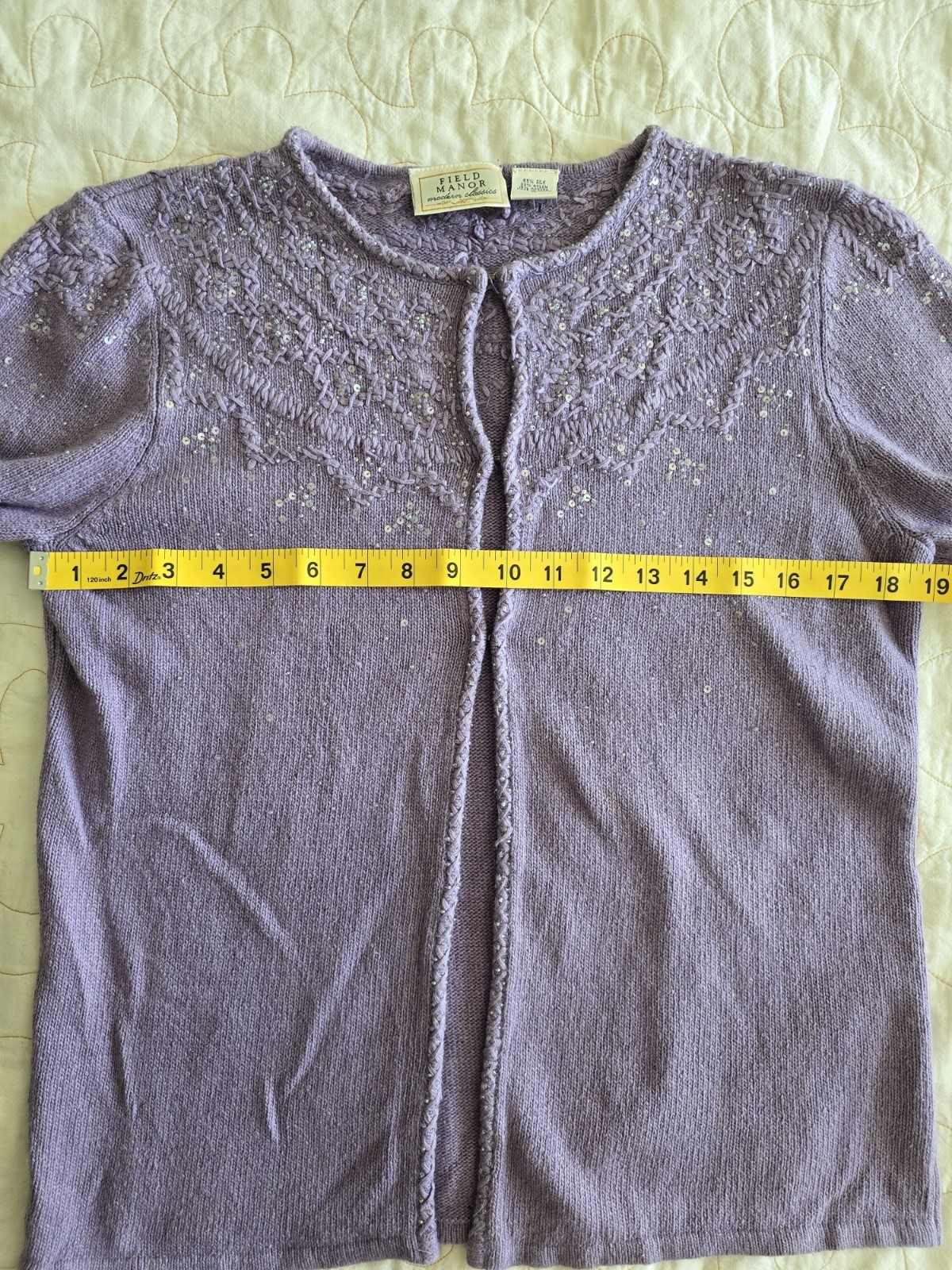 Vintage 90s Purple Angora Beaded Sweater Cardigan Womens Med Fairycore Romantic