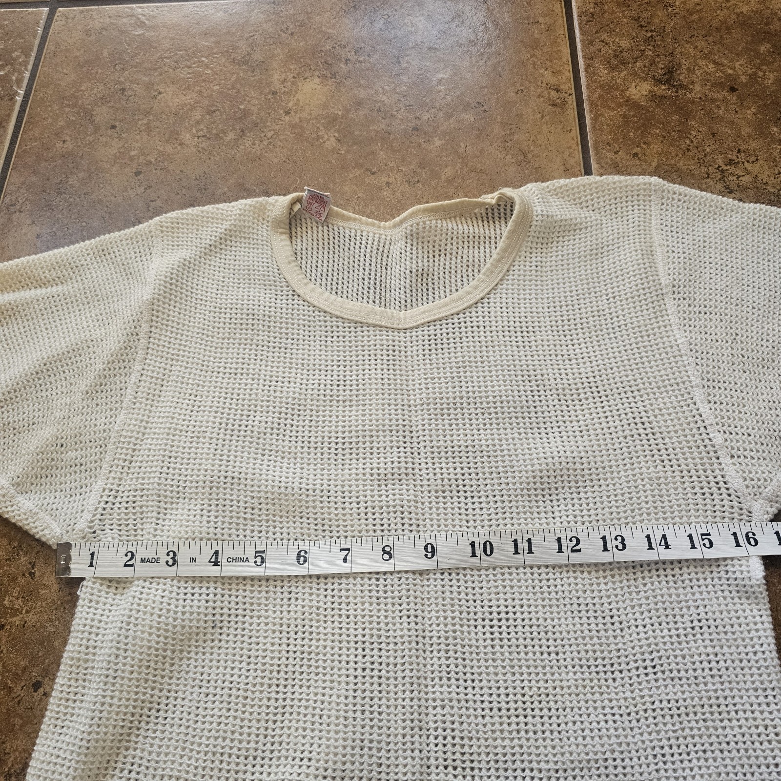 Vintage Janus Waffle Knit Wool Cream 70s Medium Cotton Norway Sweater Top Shirt