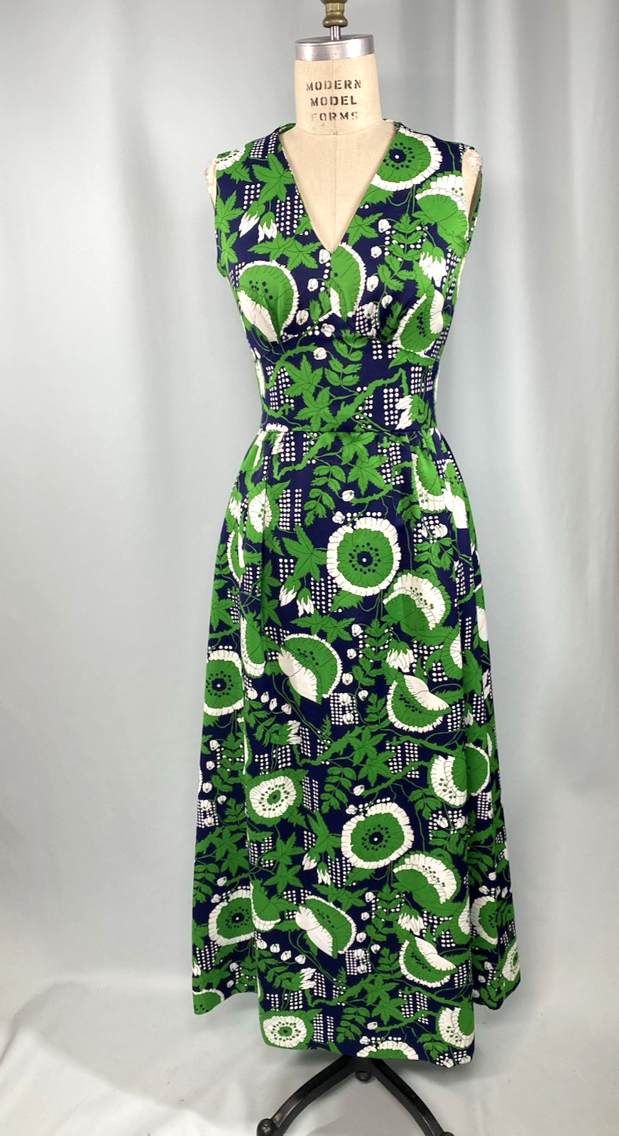 Vintage Dress SIZE EXTRA SMALL XS blue green floral long maxi 60s 70s retro