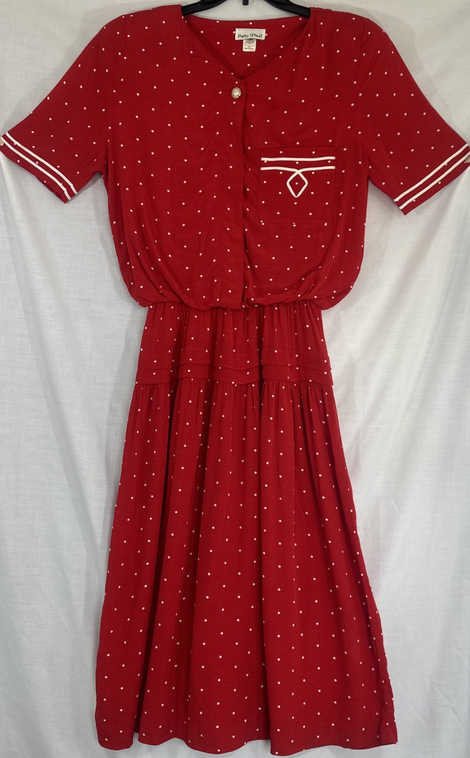 Vtg 80’s Midi Dress *Sz 12 6-8 S True Red Polkadot Summer Secretary Country Club