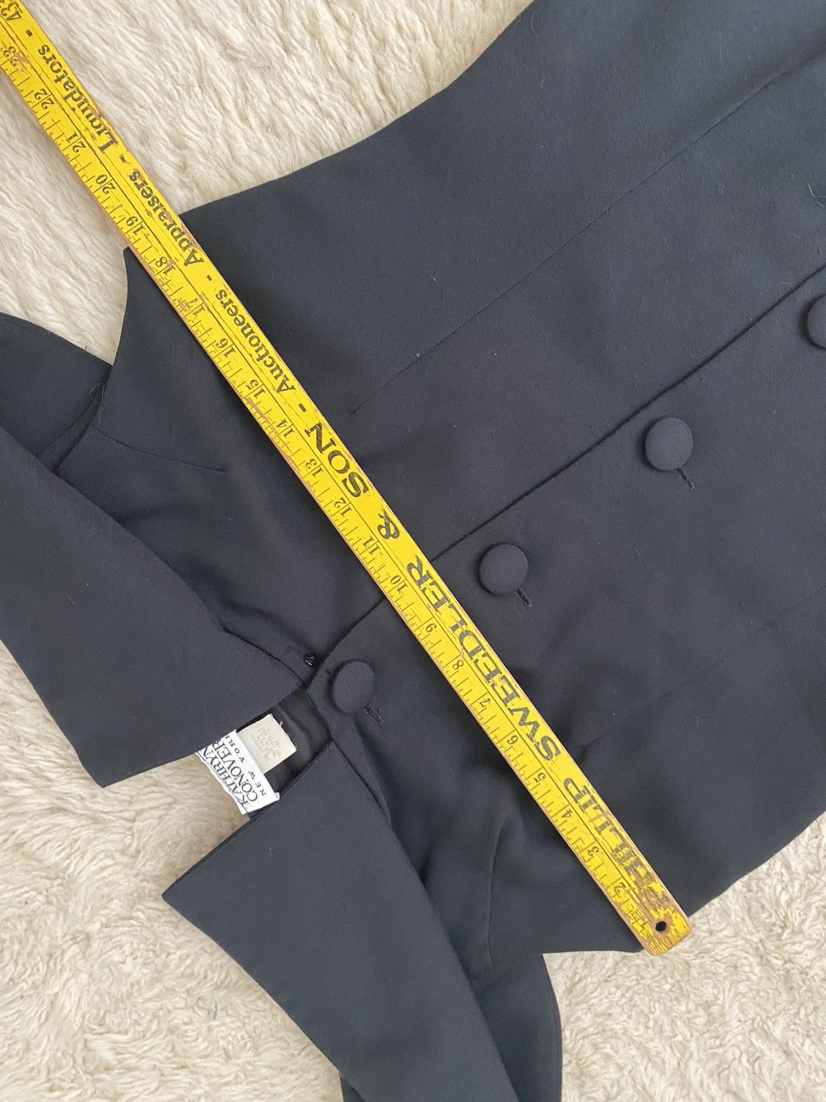 Vintage 80s Kathryn Conover NY USA Made Black Off Shoulder Button Up Dress Large