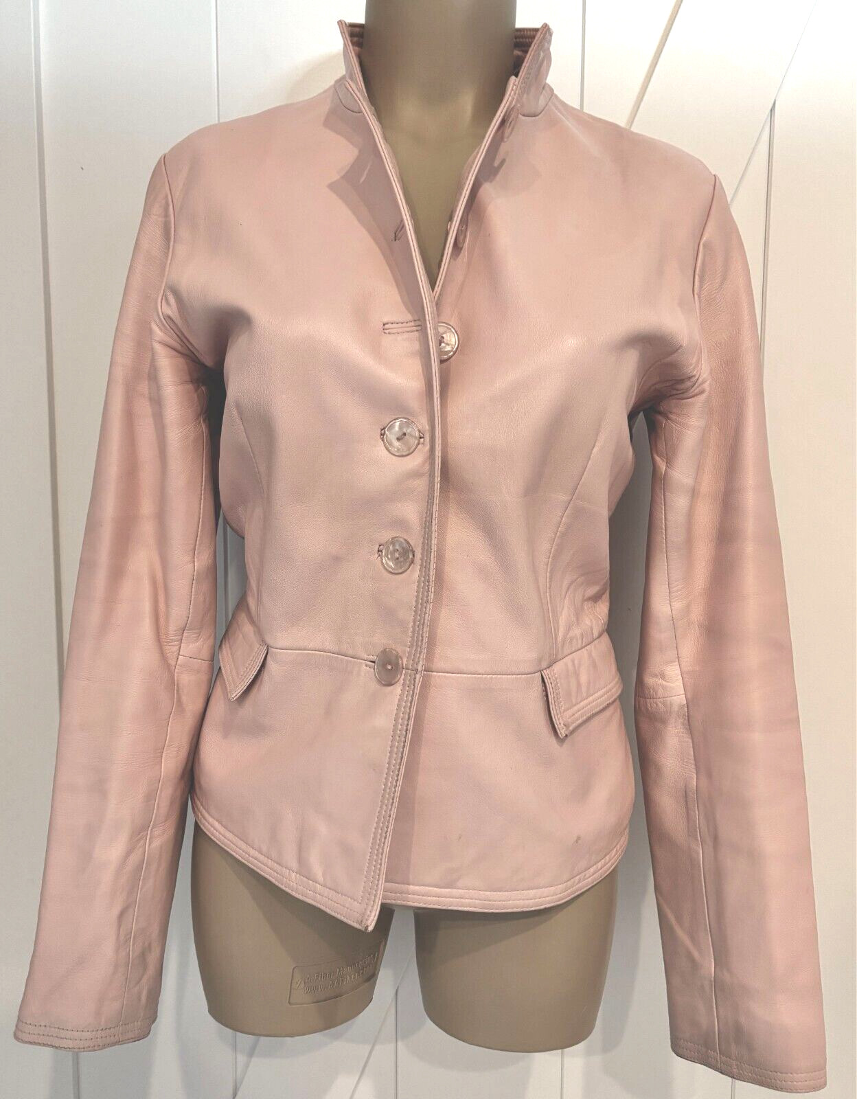 Vintage Margaret Godfrey Pink Leather Jacket 12P 10/8 Satin Lined