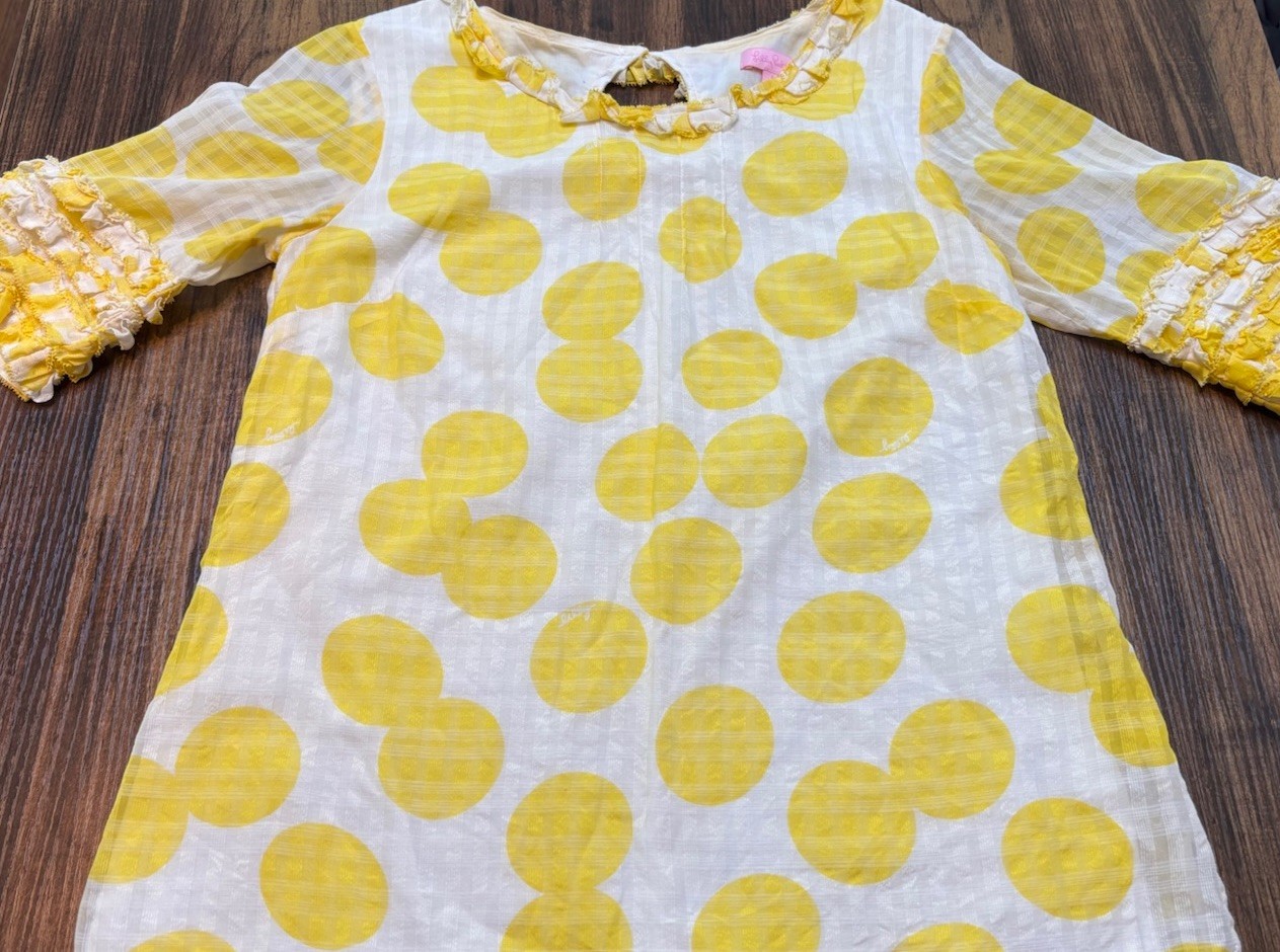 Lilly Pulitzer Silk Cotton Sunny Yellow Polka Dot Top Blouse Shirt Sz 6 EUC