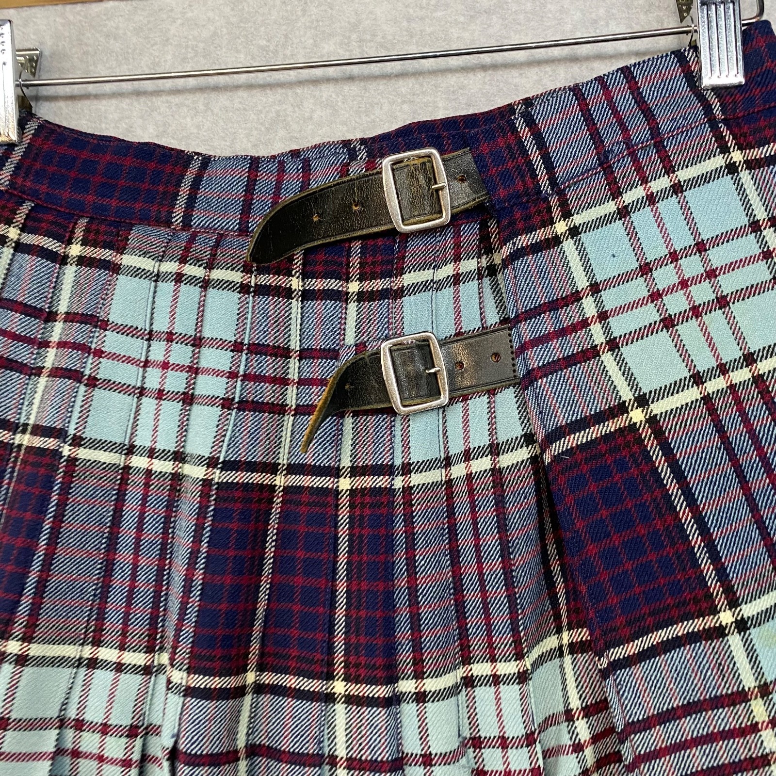 Vintage New Era 27″ Waist Blue Tartan Kilt Style Pleated Skirt Made In Scotland