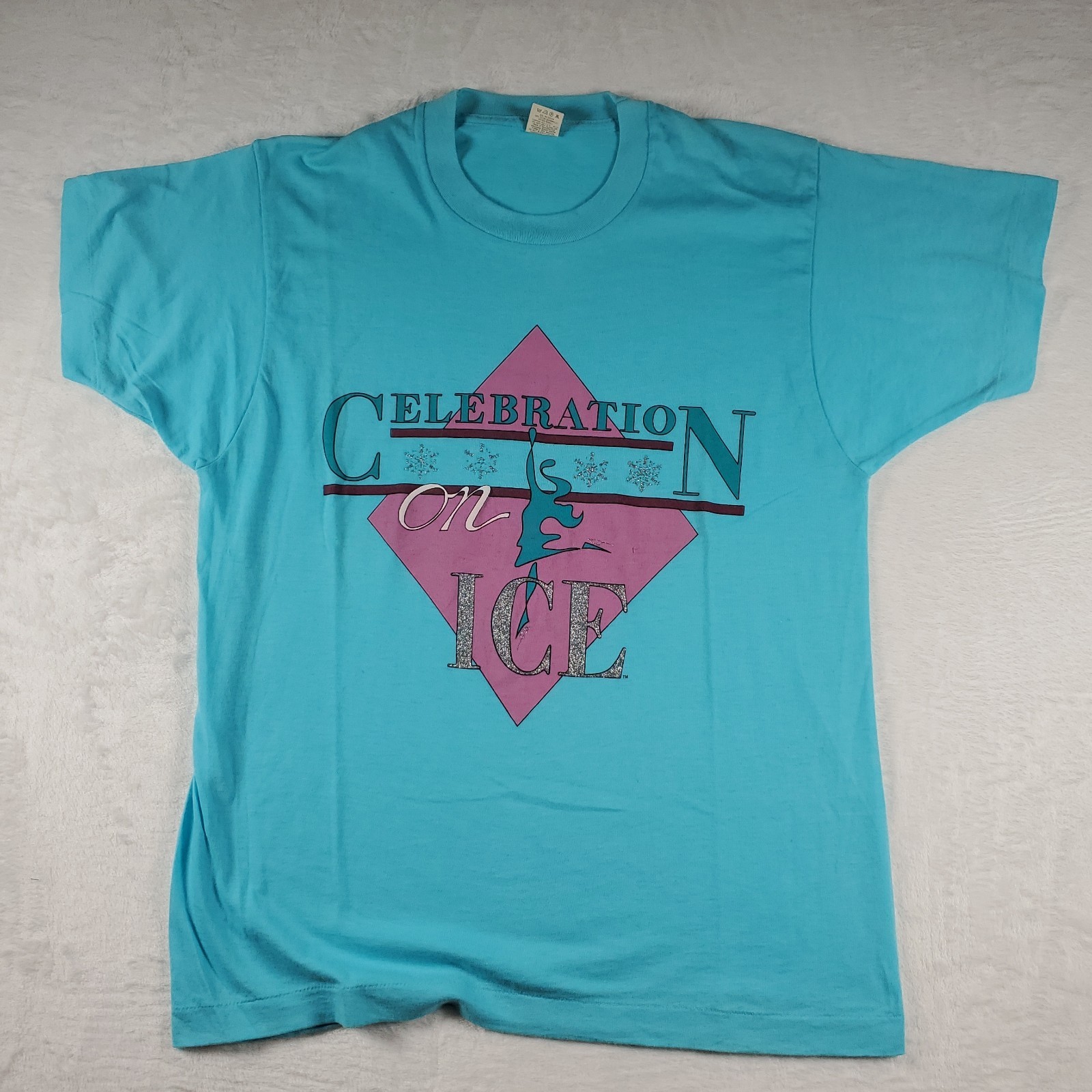 Vintage 1987 Celebration On Ice Skating T Shirt Blue Medium Screen Stars READ