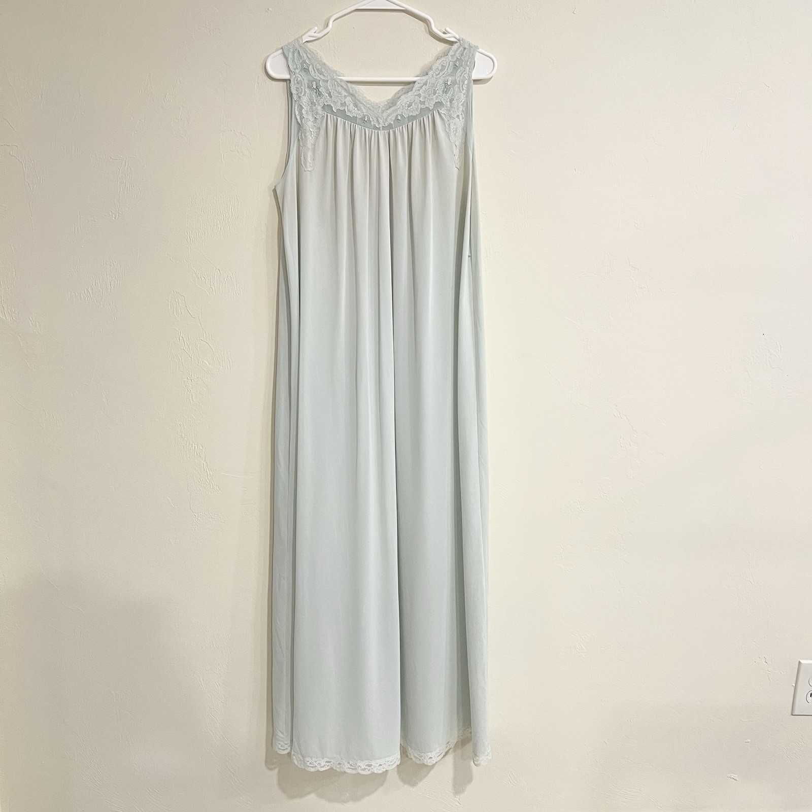 Vintage Shadow Line Lace Satin Light Blue Nightgown Babydoll Romantic Size M