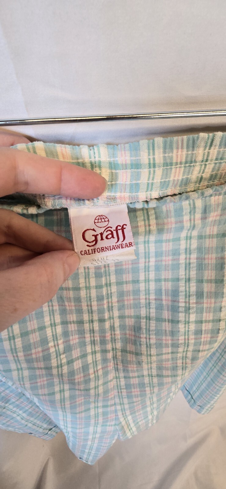 Vintage Graff Californiawear Shirt & Short Set, Size L/12, Blue Plaid & White