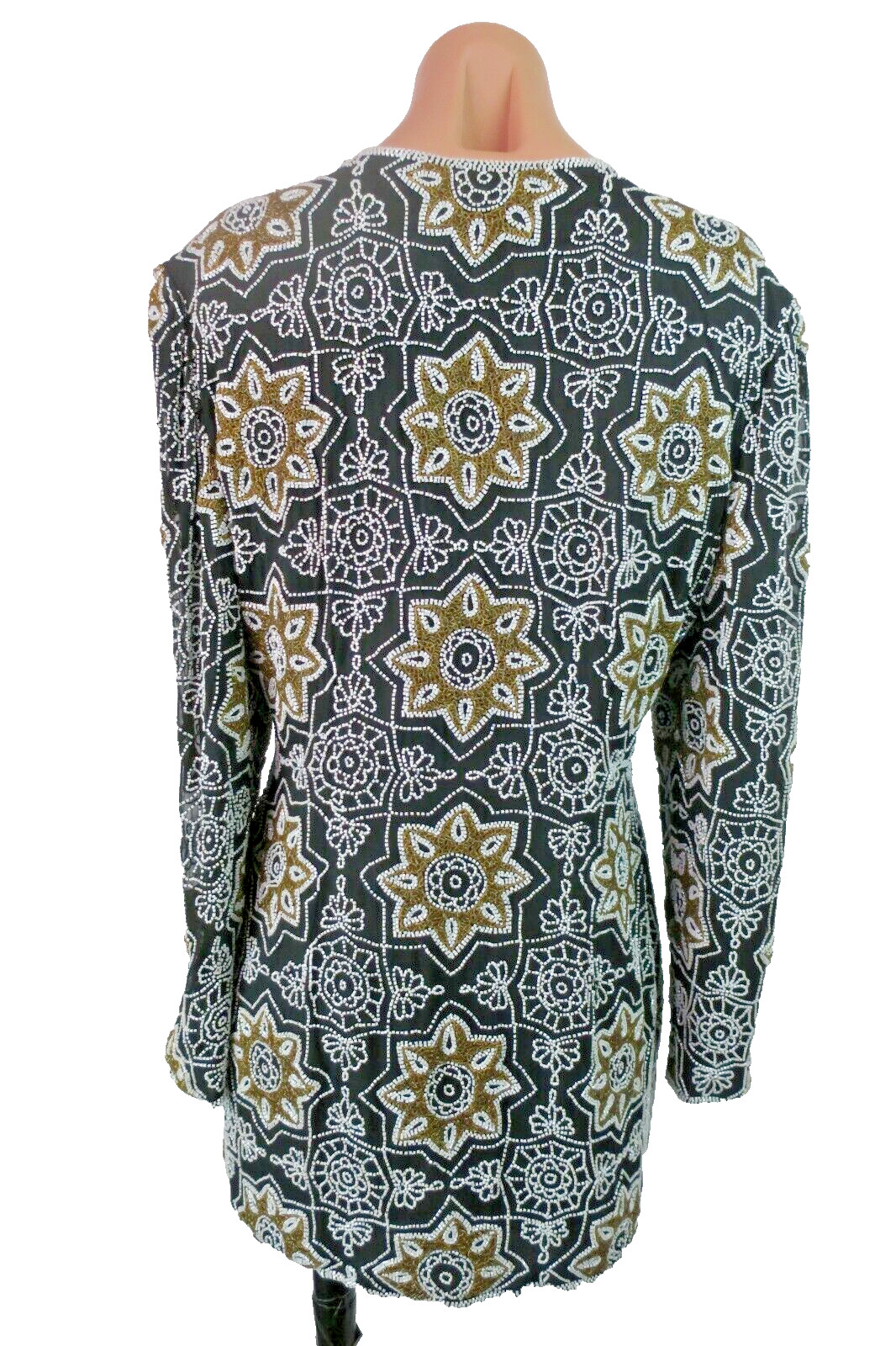 VTG heavy sequin beaded Floral Niteline Longline Evening Jacket Trophy Wife Sz S