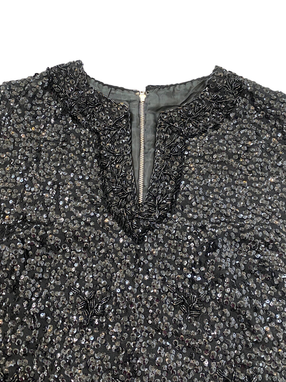 Vintage MCM Black Beaded & Sequins Sweater Tank Top London Shop 50s 60s Med.