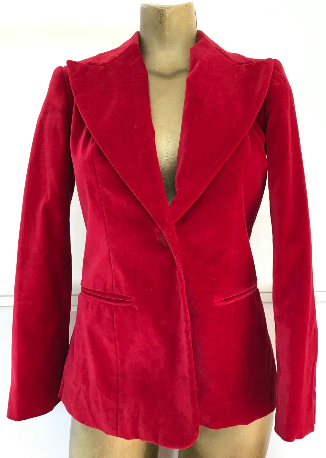 VINTAGE 80s Disco Era BLOOMINGDALES Red VELVET TUXEDO Smoking JACKET Size 2P