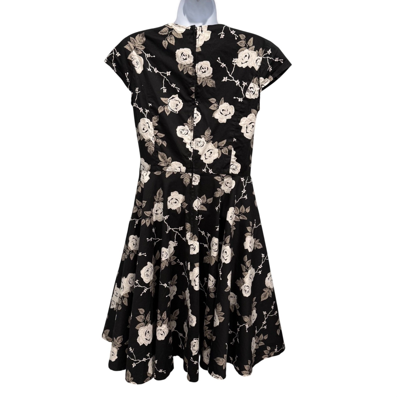 Hell Bunny Vixen Pinup Swing Dress Black Floral Rose Gothic Rockabilly Size M