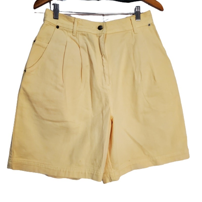 Vintage Karen Kane Denim Shorts Women Size 12 Yellow 80s High Rise Preppy Twee