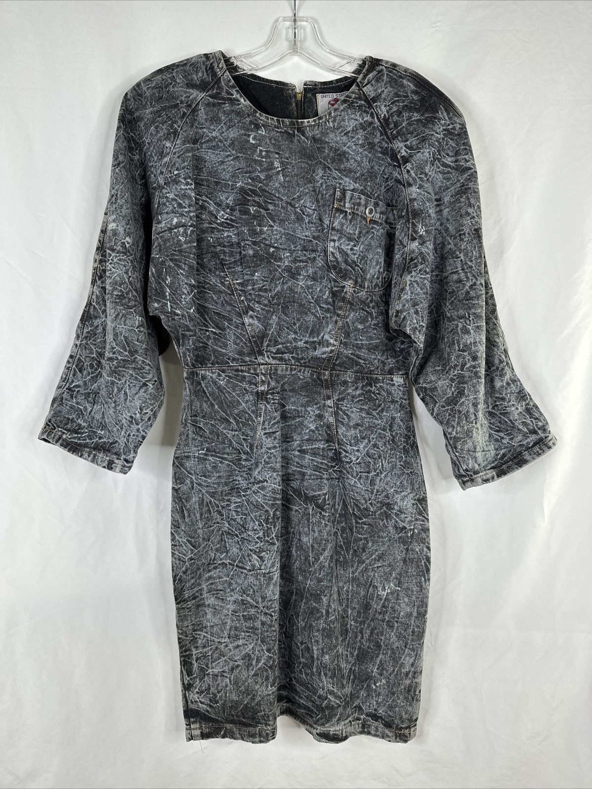 Vintage United States Chemin De Fer Denim Dress Size 9/10 Gray 3/4 Sleeve RARE