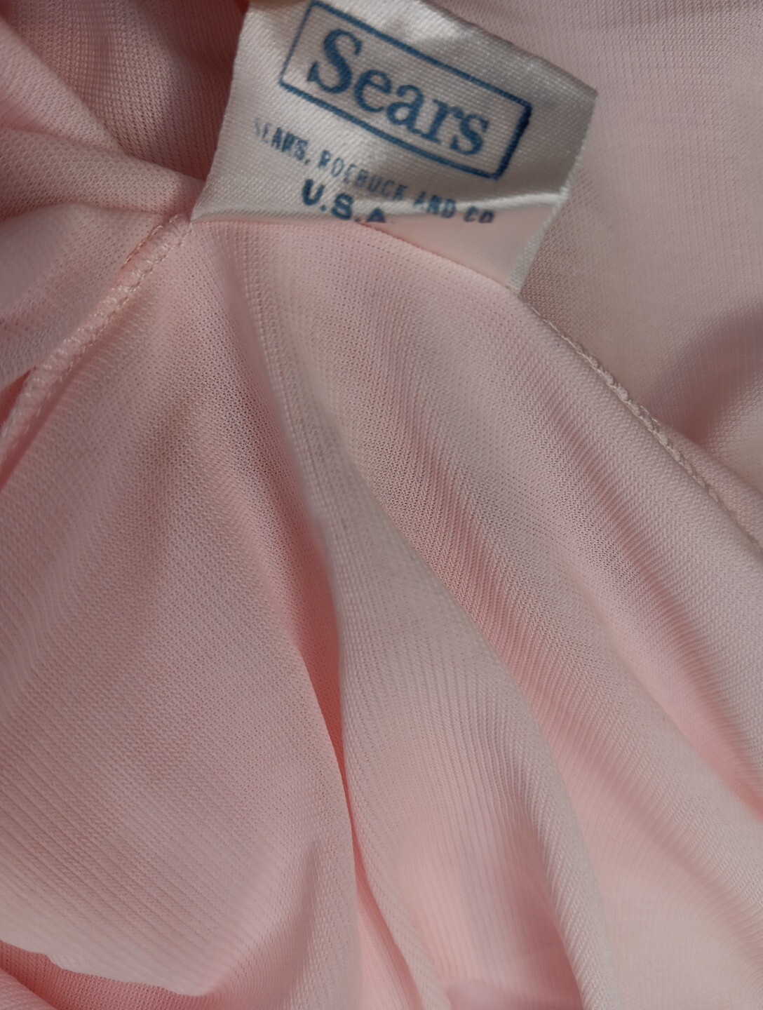 Vtg Sears Womens M 42-44 Pink Sheer Long Nightgown Nylon Lace Front 3/4 Sleeve