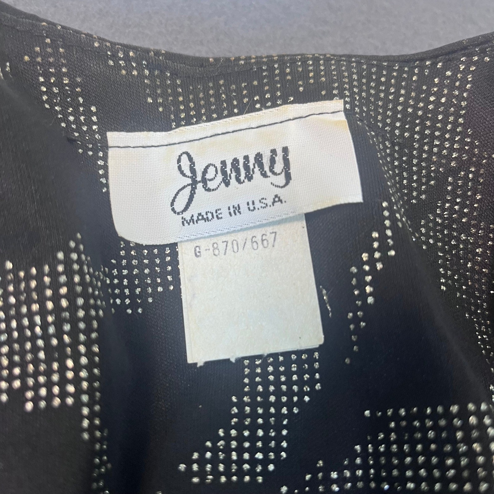 Vintage Jenny Black Silver Metallic Peplum Maxi Dress Size 12 Made in USA Floral
