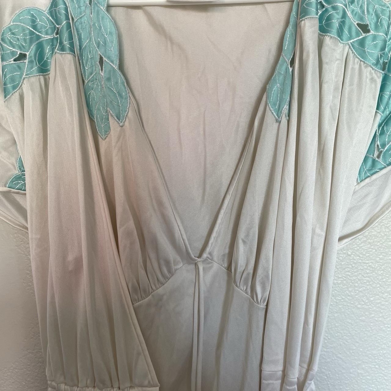 Vintage Maxi White Satin Night Gown And Robe With Blue Leaf Starps Jolie Two