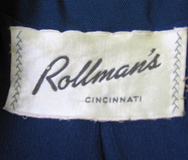 40s Gab Jacket Fit and Flare Navy Blue Vtg Strong Shoulder Nip Waist Rollman’s