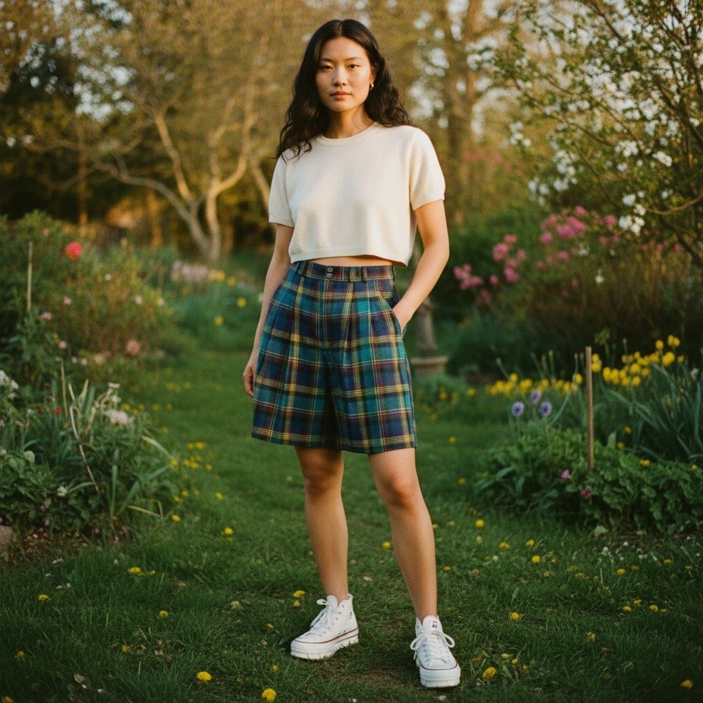 Vintage 90s Plaid Statement Bermuda Shorts 12 Multi Pleated Retro Transitional