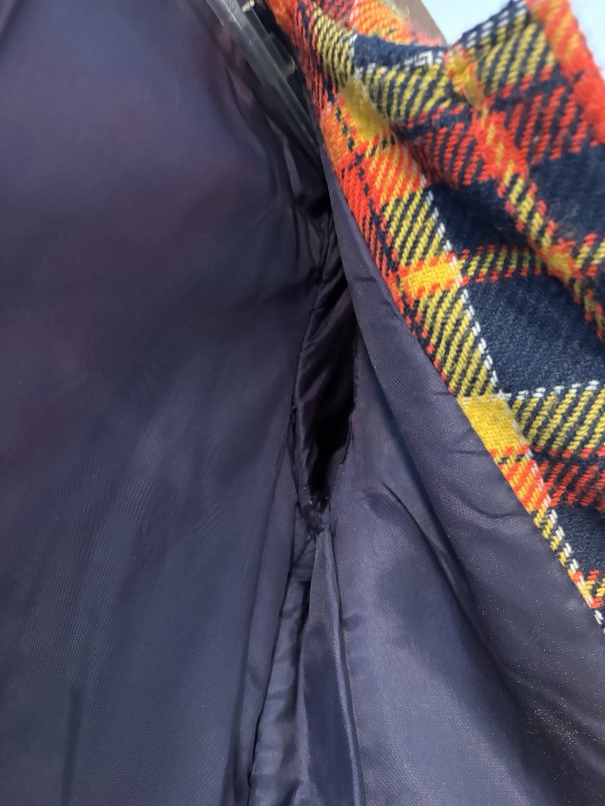 Vintage 60s 70s Plaid Wool Coat Red Yellow Navy Mod Girls XL Womens Small? READ