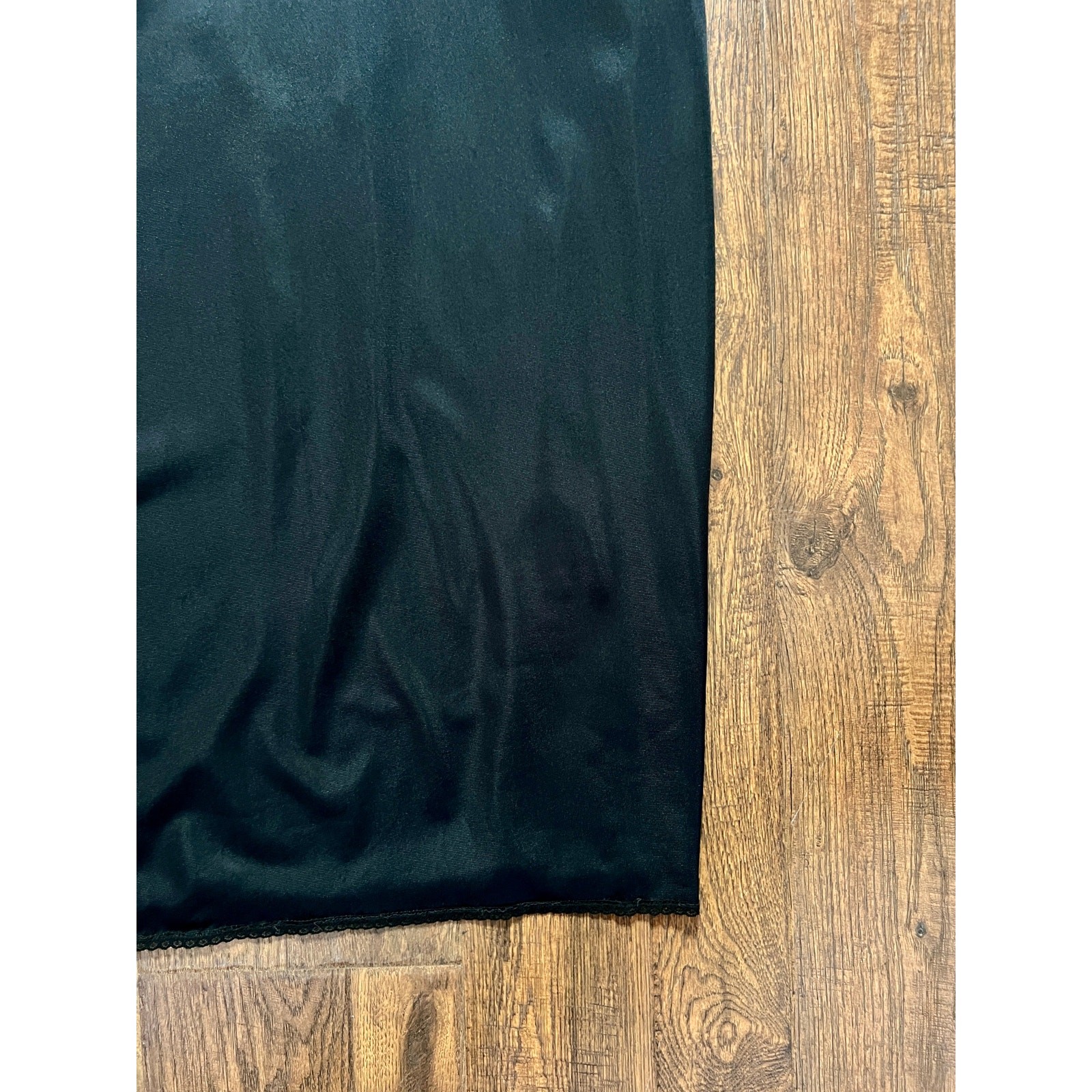 Vintage Nylon Spaghetti Strap Slip Dress Black with Scalloped Embroidery Mistra