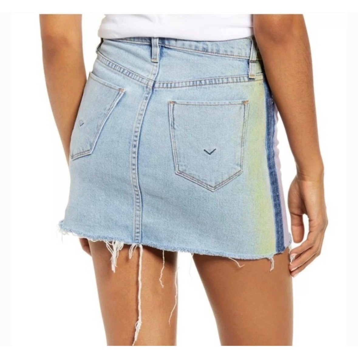 Hudson Mini Skirt Denim Viper Women 23 Blue Stripe Pink Yellow Boho Festival Y2K