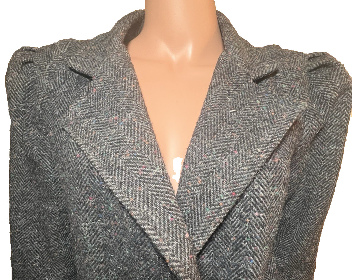 Vintage 80s Nubby Wool Blazer Coat Puffy Exaggerated Shoulders Size M