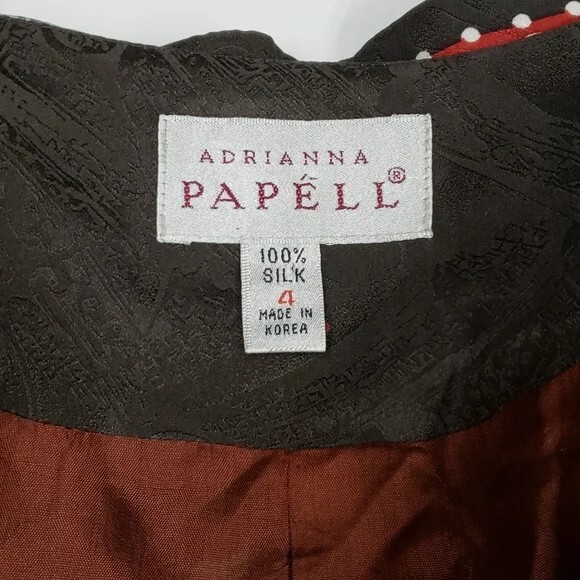 Vintage Adrianna Papell Silk Blazer Jacket Geometric Stripe Red Black Career M