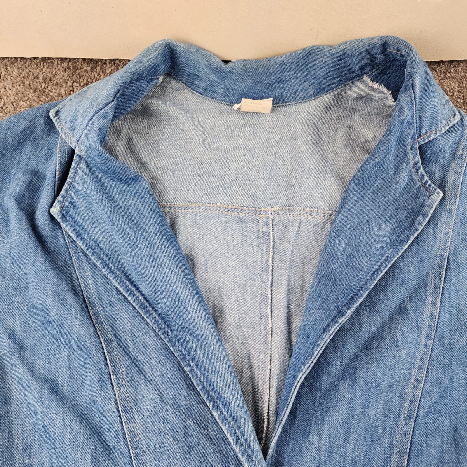 Stuffed Shirt Denim Duster Jacket Womens Large Blue Good Vintage 100% Cotton USA