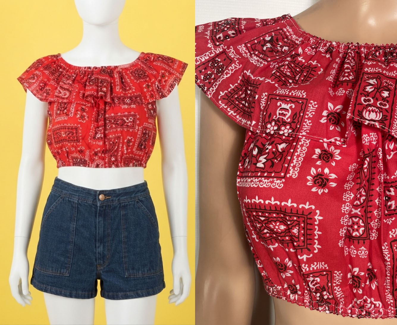 Vintage 1970s Deadstock Bandana Print Crop Top Size M