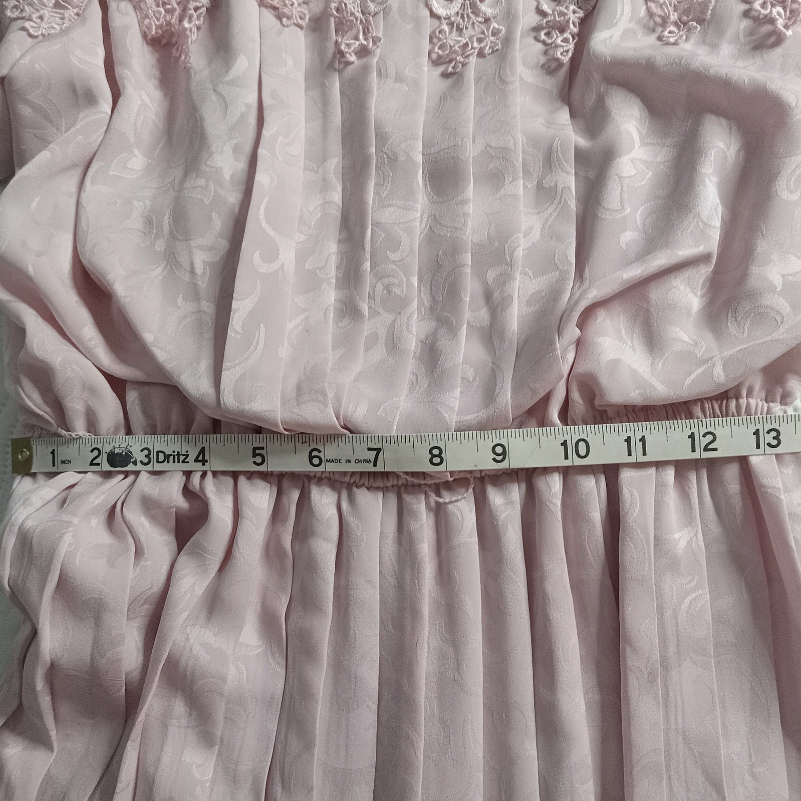 In The Mood MOB Dress 14 Pink Jacquard Belted Crocheted Pleated Vtg 80s EUC