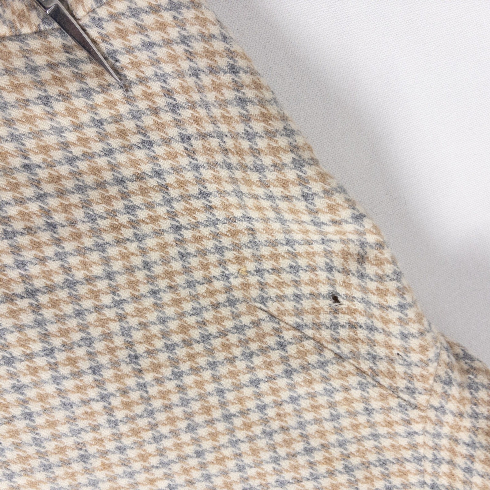 Pendleton Wool Jacket Womens Plus Tan Blue Houndstooth Leather Trim Vintage 80s